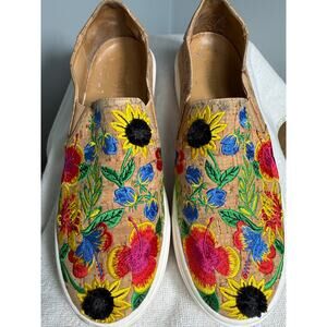 SCHUTZ Fleurita Platform Sunflower Graffiti Slides Womens 7.5B Boho Tropical